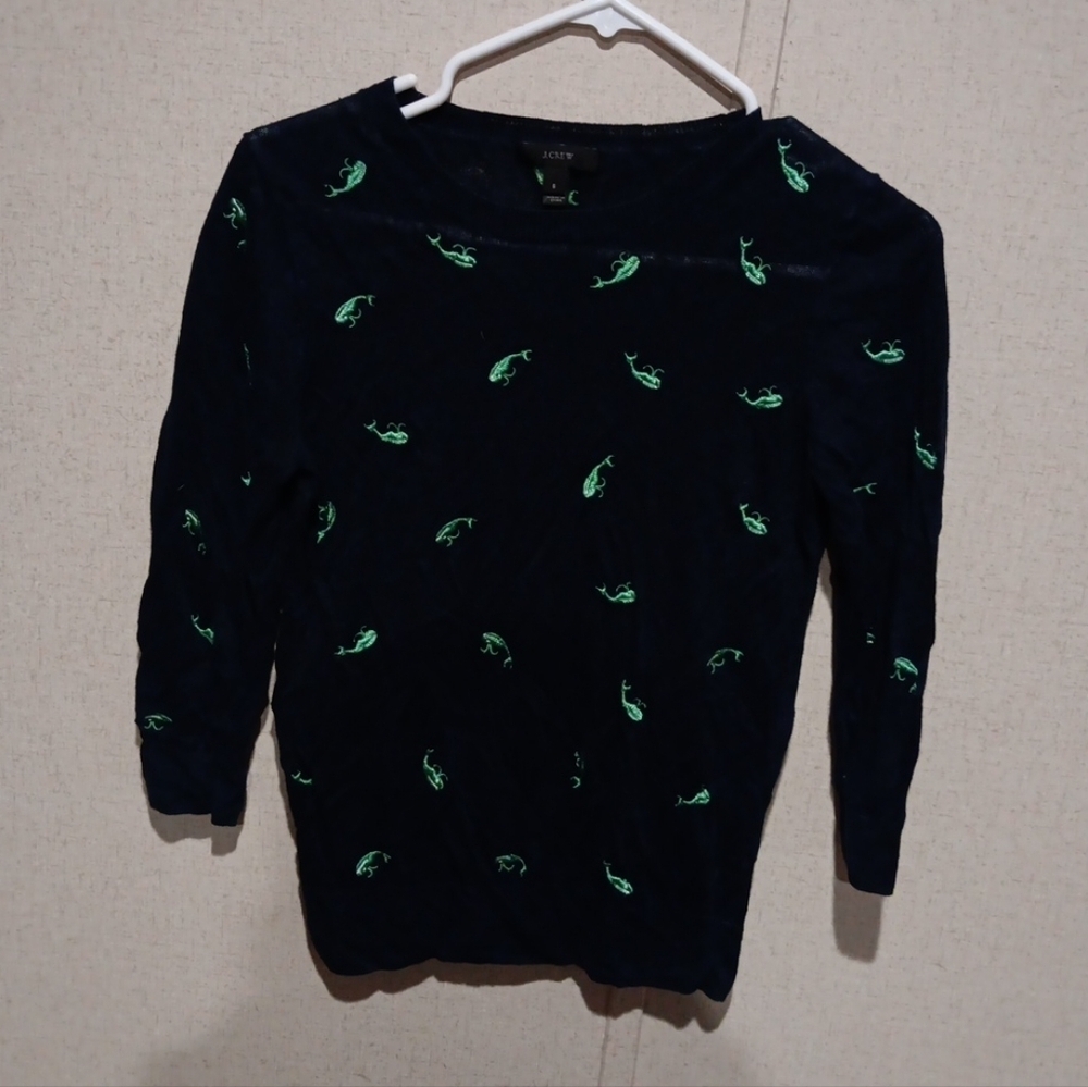 J. CREW Women's Tippi Sweater Embroidered Whales Navy Blue & Green, Size S